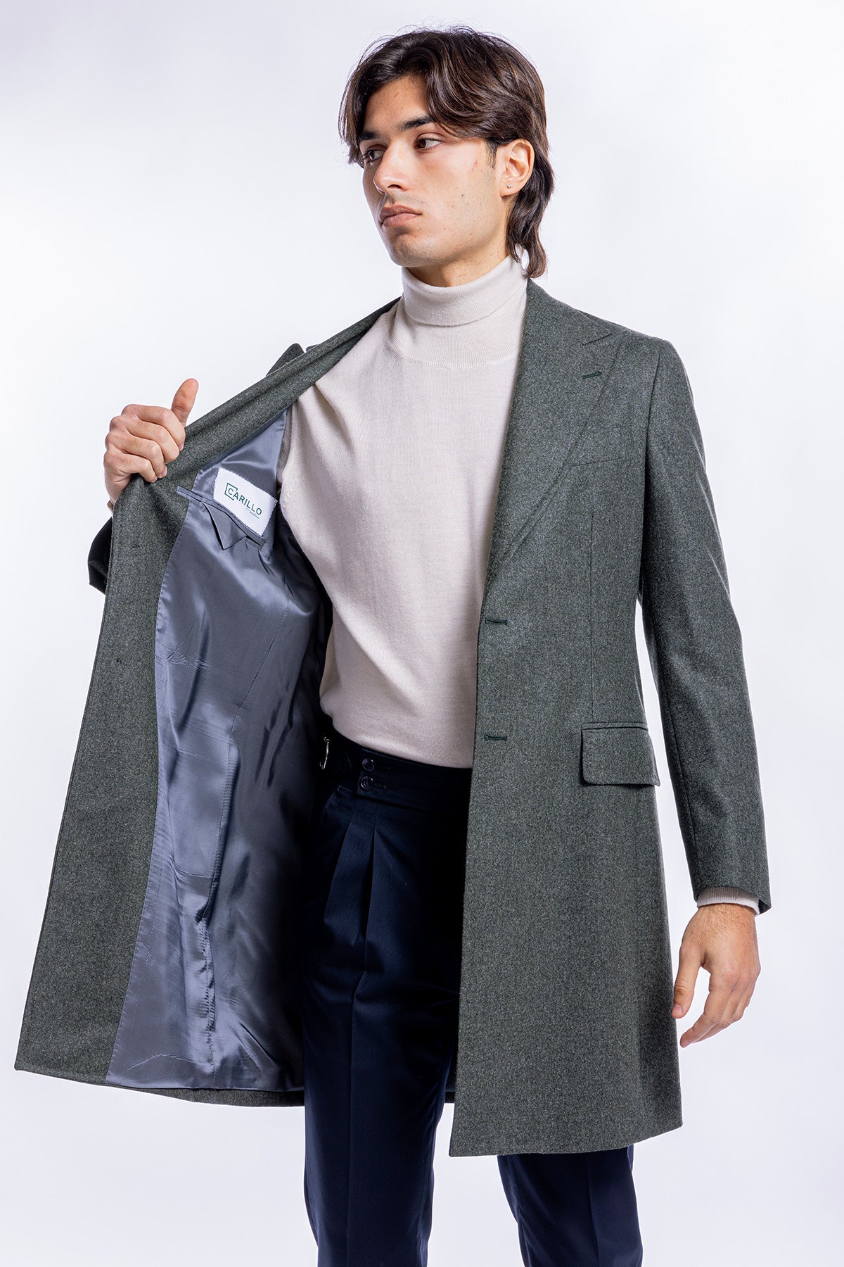 Cappotto uomo verde monopetto in lana Vitale Barberis Canonico rever largo