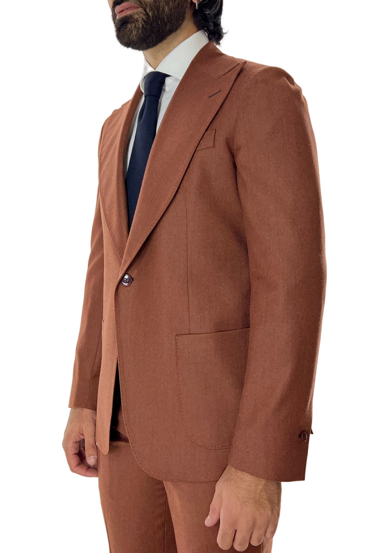 Giacca uomo monopetto coccio in lana tinta unita sartoriale slim fit rever largo