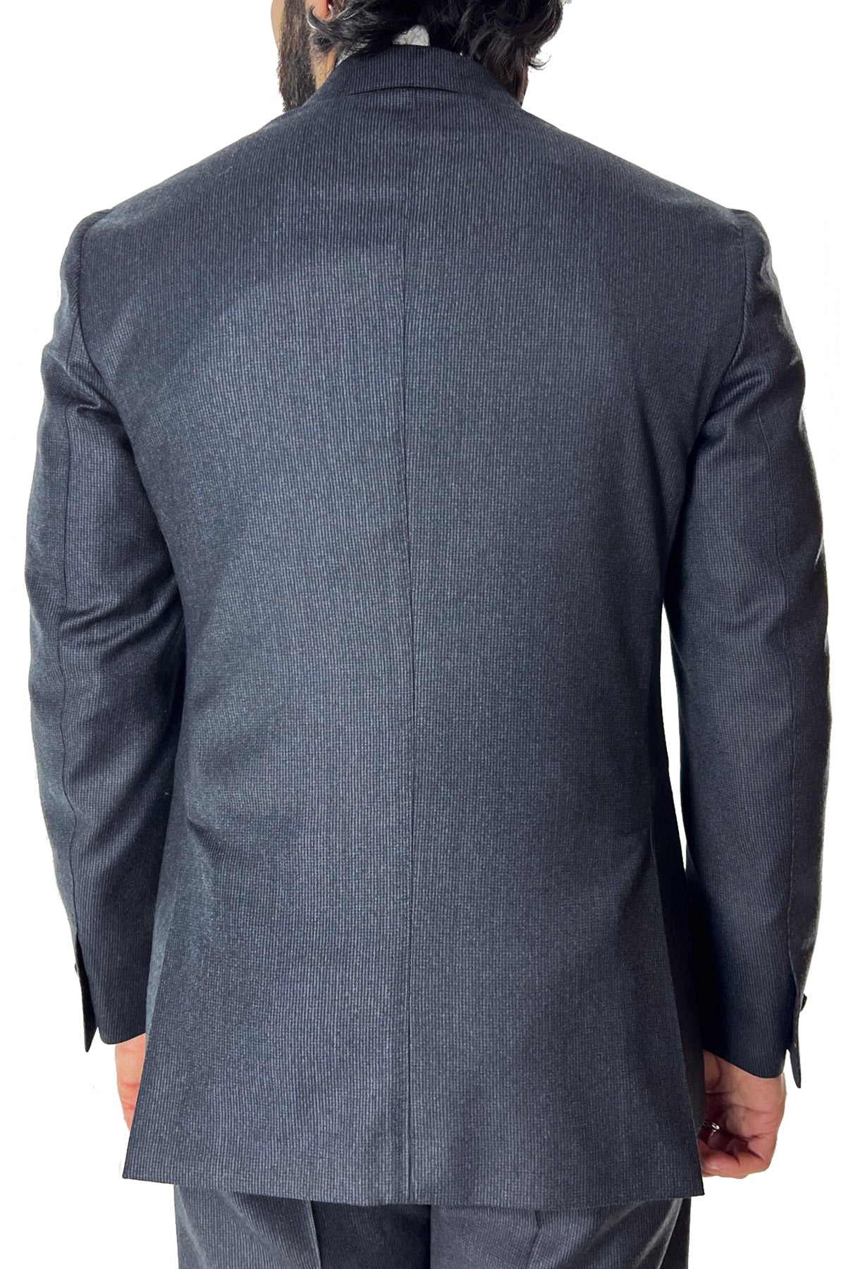 Giacca uomo monopetto grigia fantasia pied de poule in lana sartoriale slim fit rever largo