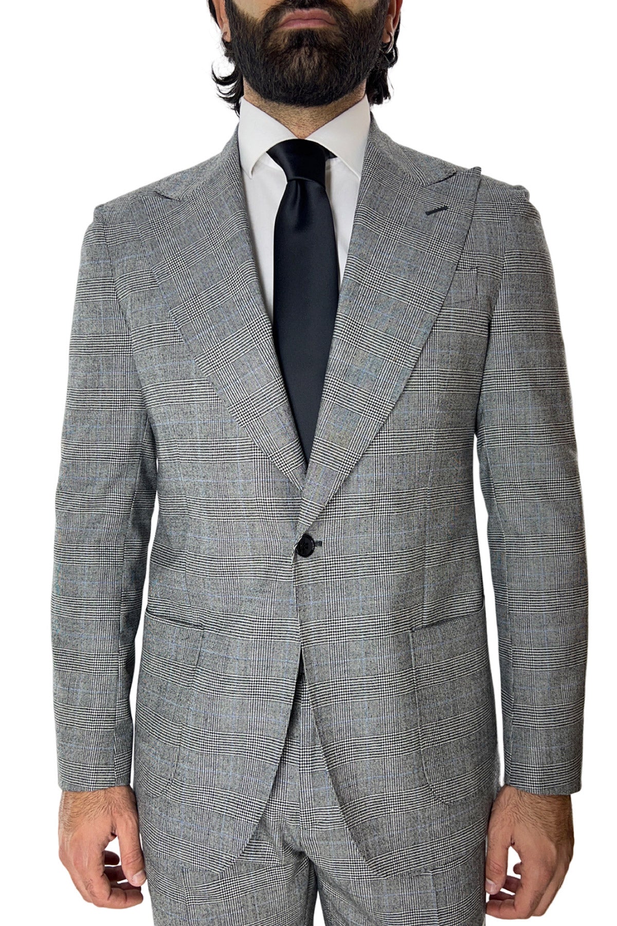 Giacca uomo monopetto nera fantasia principe di galles in lana Holland & Sherry slim fit rever largo