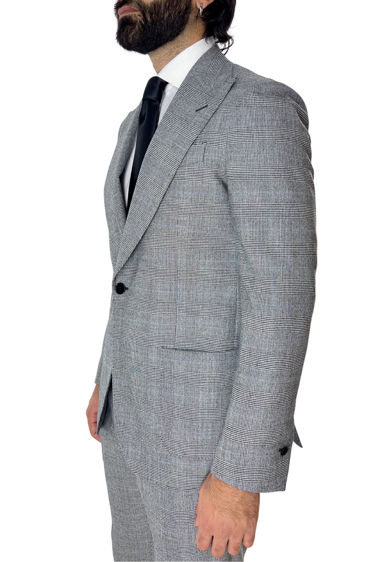 Giacca uomo monopetto nera fantasia principe di galles in lana Holland & Sherry slim fit rever largo