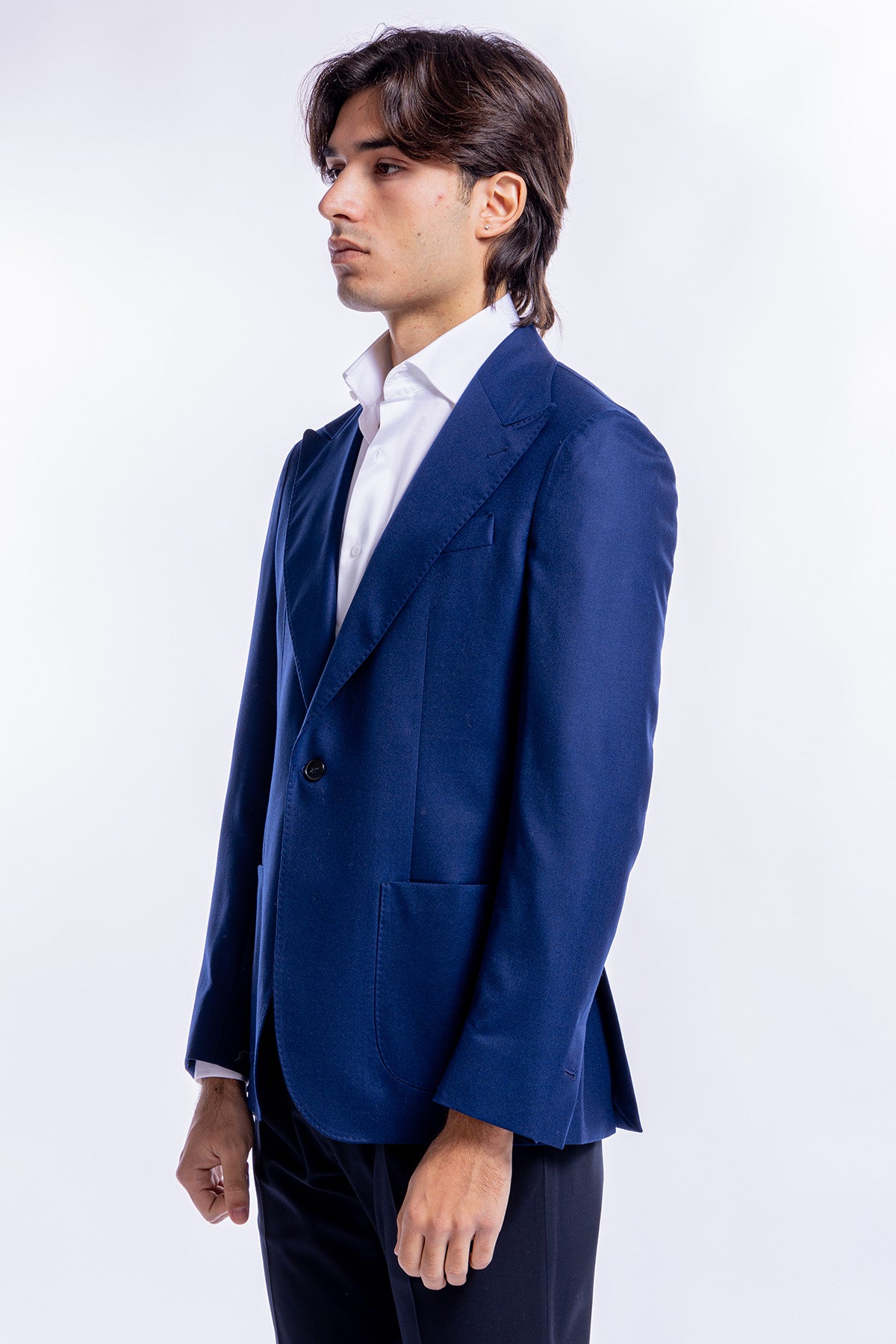 Giacca uomo monopetto royal blu in in lana Holland & Sherry slim fit rever largo