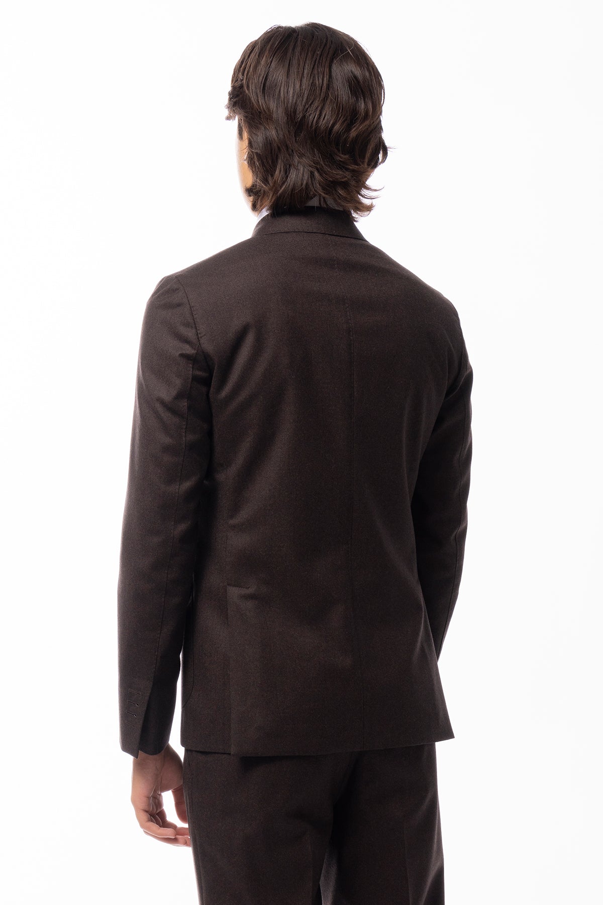 Giacca uomo Doppiopetto marrone in lana Flanella Vitale Barberis Canonico slim fit rever largo sartoriale