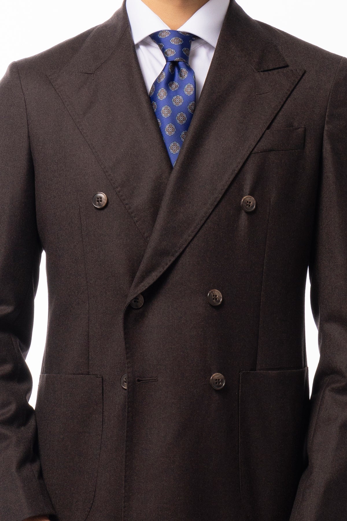 Giacca uomo Doppiopetto marrone in lana Flanella Vitale Barberis Canonico slim fit rever largo sartoriale