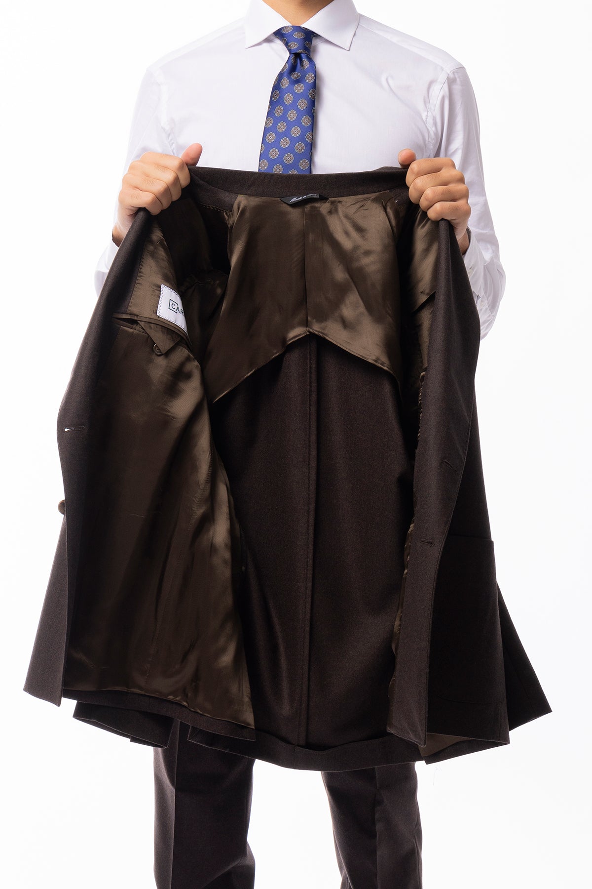 Giacca uomo Doppiopetto marrone in lana Flanella Vitale Barberis Canonico slim fit rever largo sartoriale