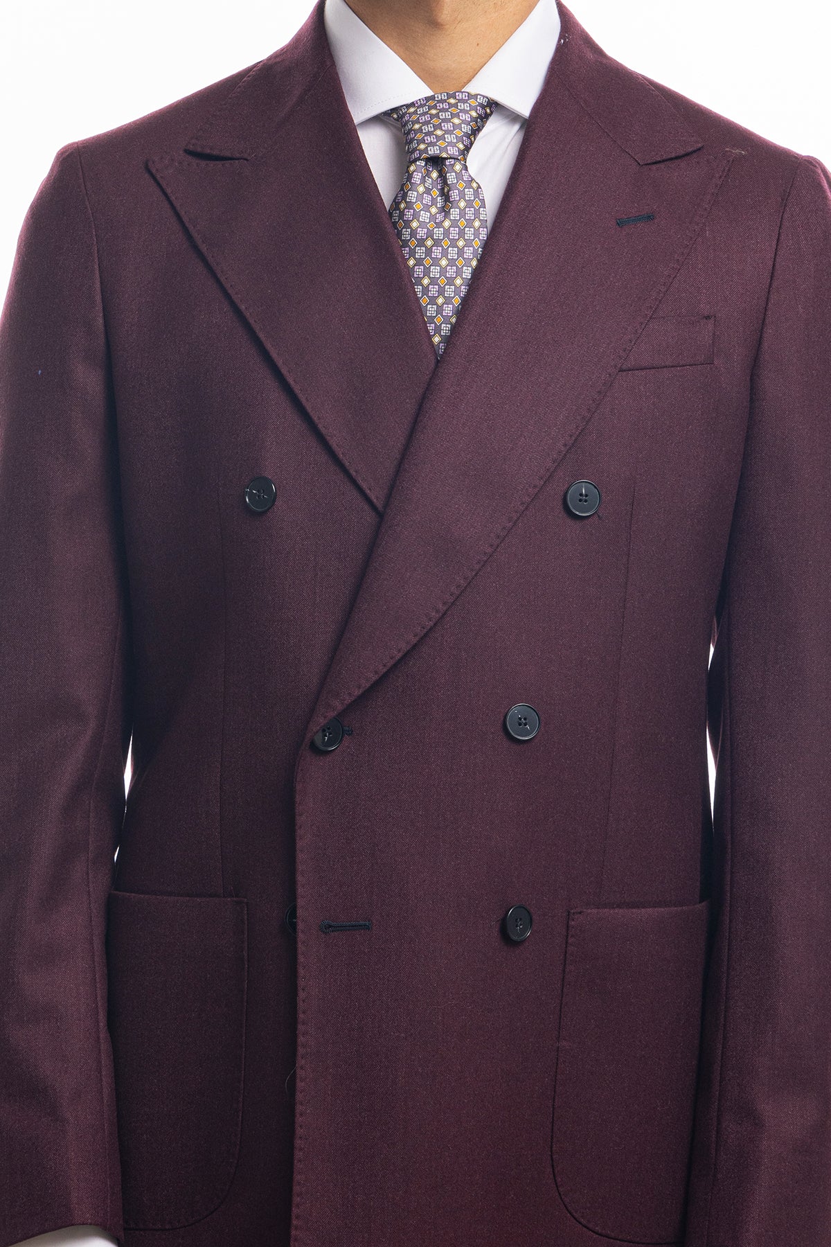 Giacca uomo Doppiopetto Bordeaux in in lana flanella Holland & Sherry slim fit rever largo