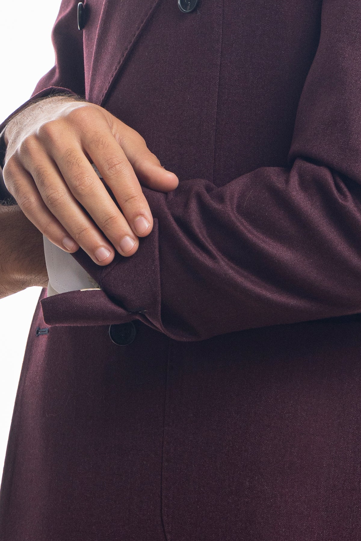 Giacca uomo Doppiopetto Bordeaux in in lana flanella Holland & Sherry slim fit rever largo