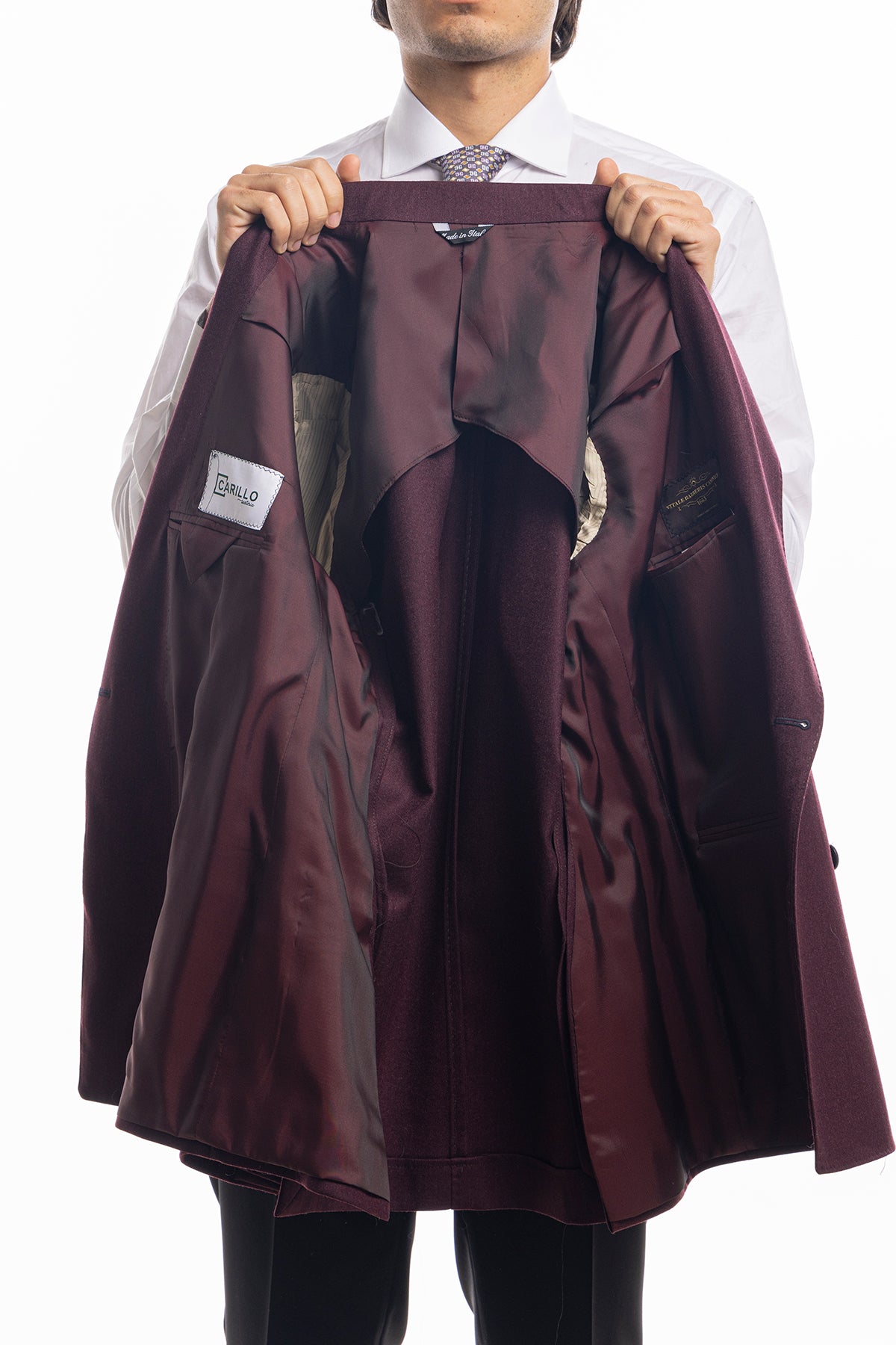 Giacca uomo Doppiopetto Bordeaux in in lana flanella Holland & Sherry slim fit rever largo