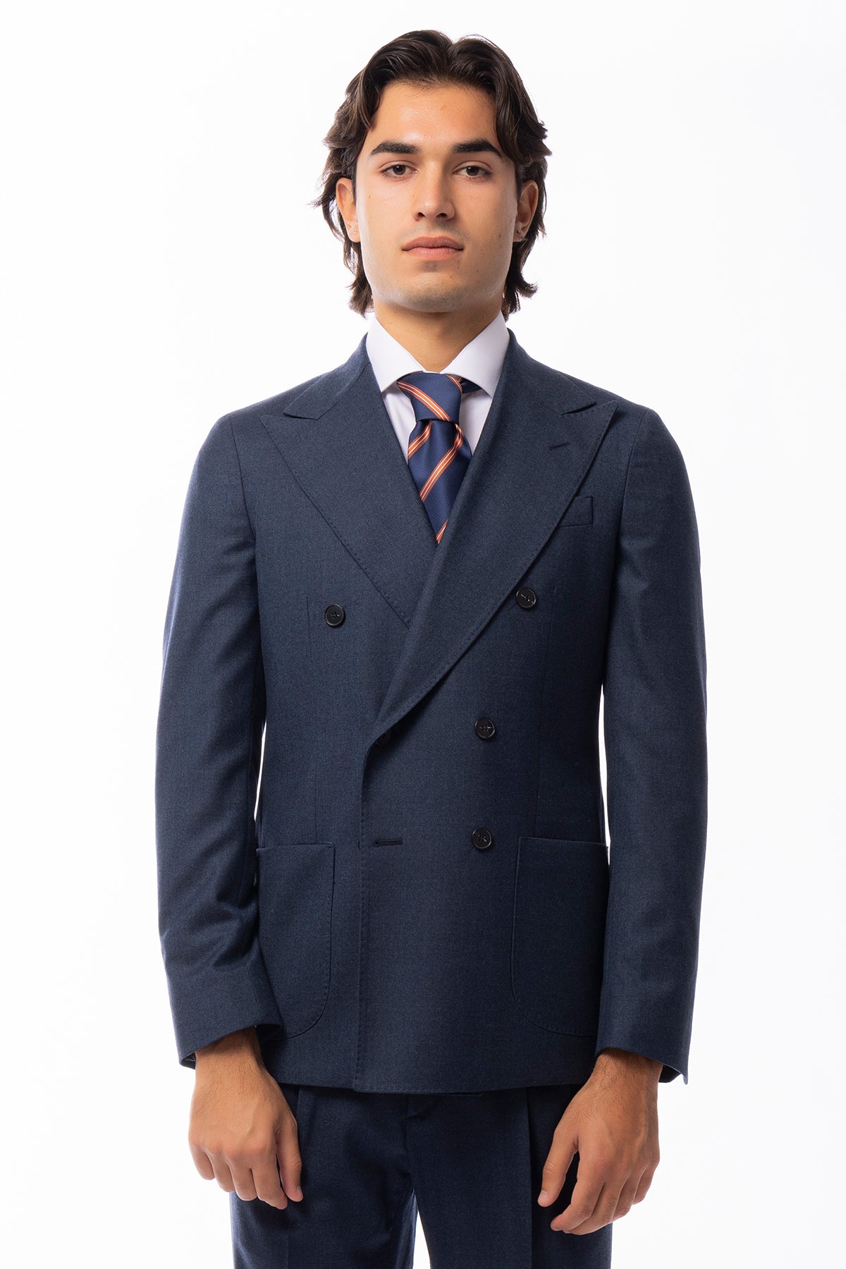 Giacca uomo Doppiopetto Denim in in lana flanella Holland & Sherry slim fit rever largo