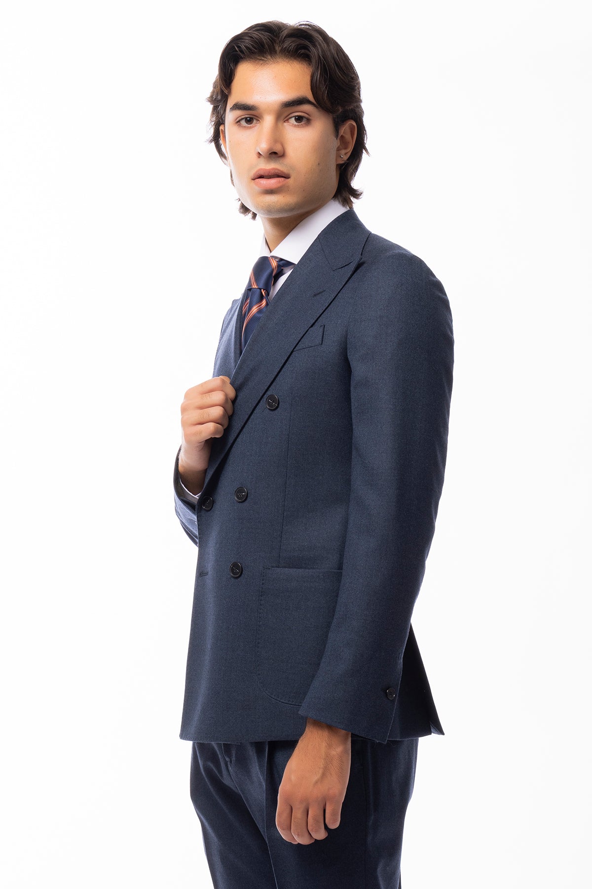 Giacca uomo Doppiopetto Denim in in lana flanella Holland & Sherry slim fit rever largo