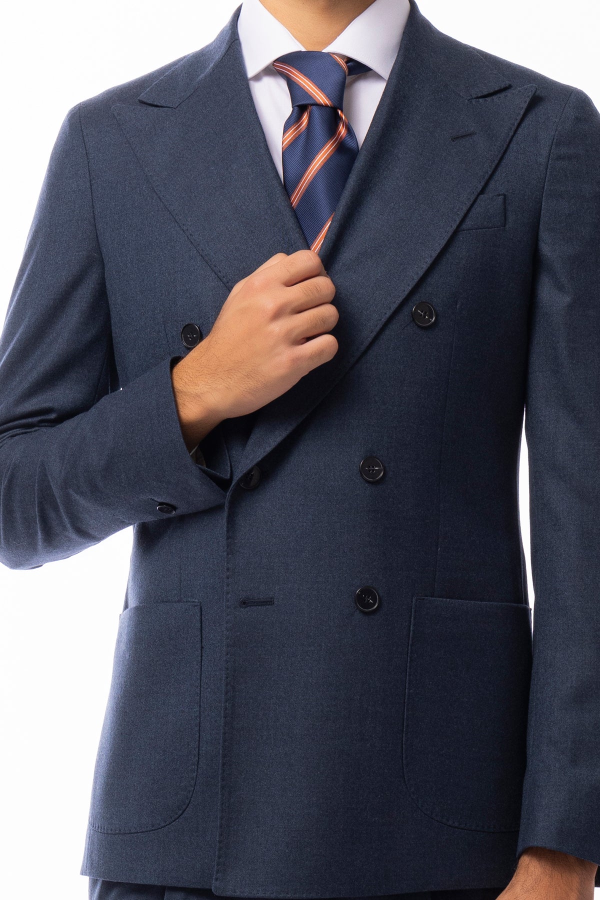 Giacca uomo Doppiopetto Denim in in lana flanella Holland & Sherry slim fit rever largo