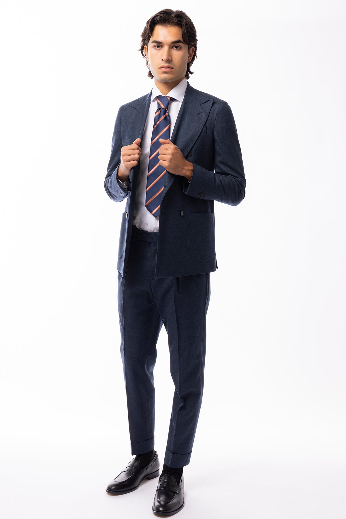Giacca uomo Doppiopetto Denim in in lana flanella Holland & Sherry slim fit rever largo