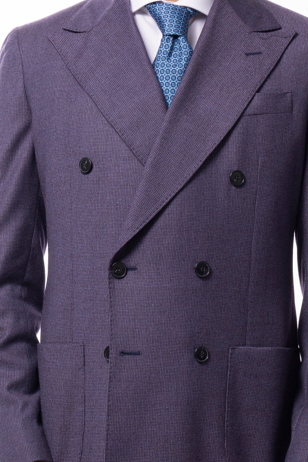 Giacca uomo Doppiopetto Viola fantasia pied de poule in lana flanella sartoriale slim fit rever largo