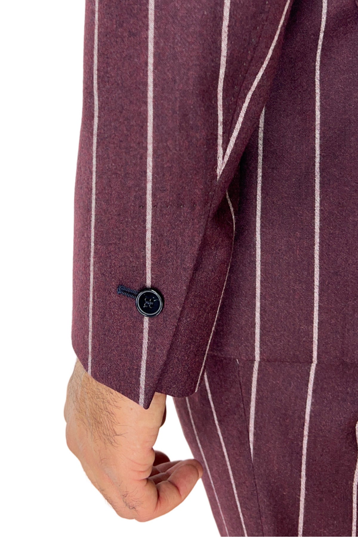 Giacca uomo Doppiopetto bordeaux fantasia gessata bianca in lana flanella sartoriale slim fit rever largo