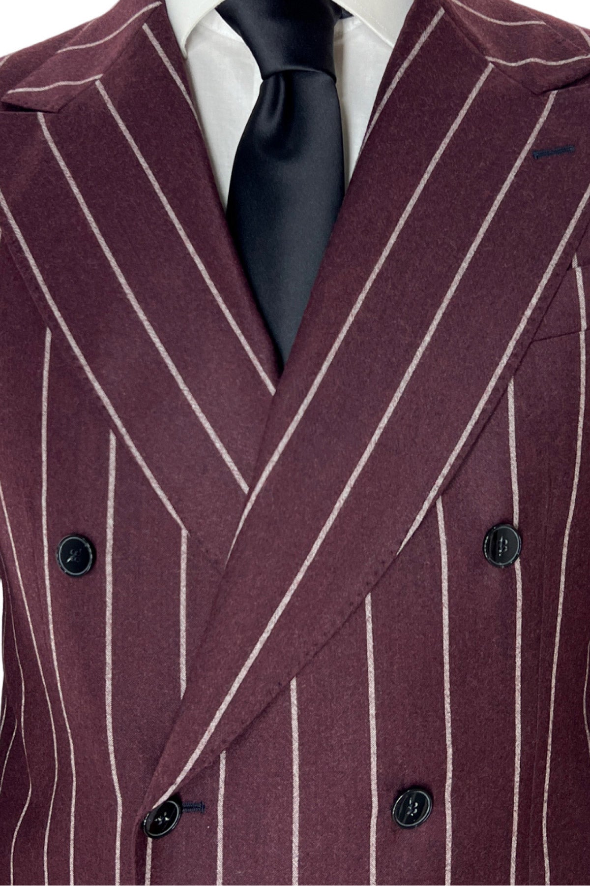 Giacca uomo Doppiopetto bordeaux fantasia gessata bianca in lana flanella sartoriale slim fit rever largo