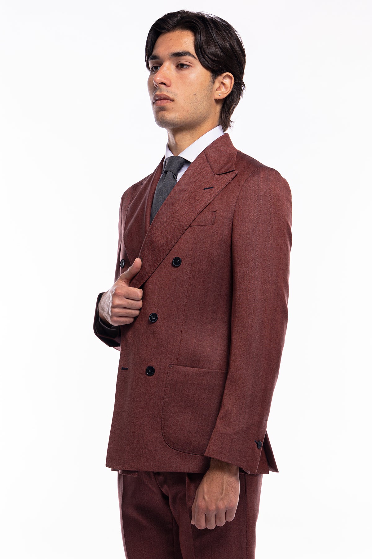 Giacca uomo Doppiopetto rossa spigata in fresco lana Vitale Barberis Canonico sartoriale slim fit rever largo