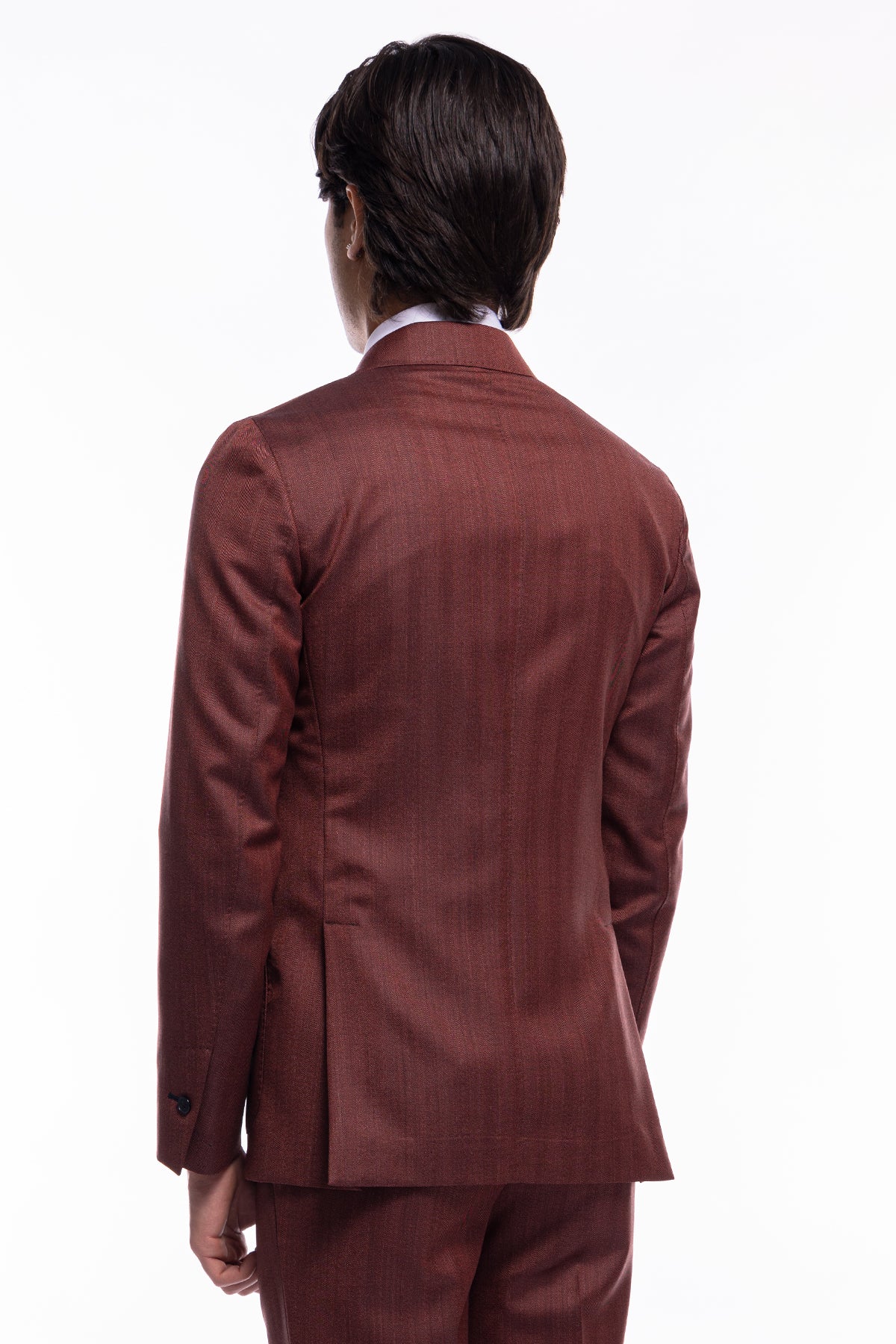Giacca uomo Doppiopetto rossa spigata in fresco lana Vitale Barberis Canonico sartoriale slim fit rever largo
