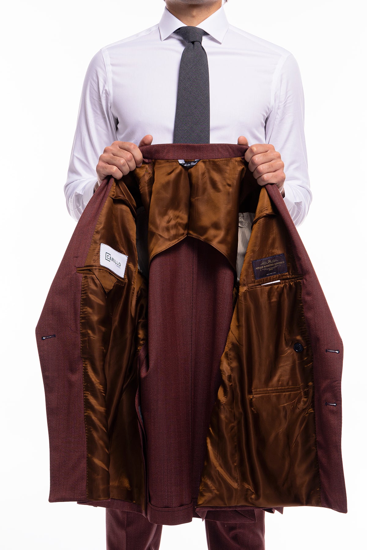 Giacca uomo Doppiopetto rossa spigata in fresco lana Vitale Barberis Canonico sartoriale slim fit rever largo