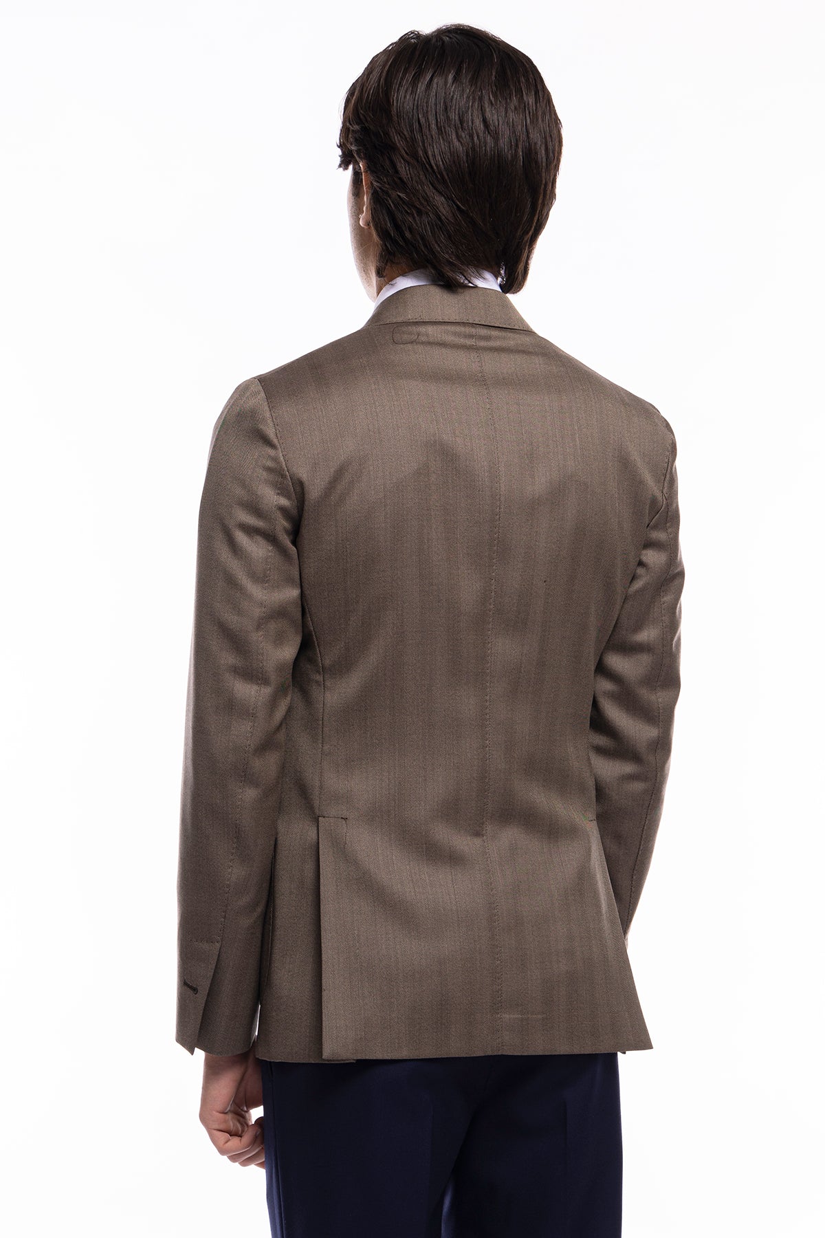 Giacca uomo Doppiopetto fango spigata in fresco lana Vitale Barberis Canonico sartoriale slim fit rever largo