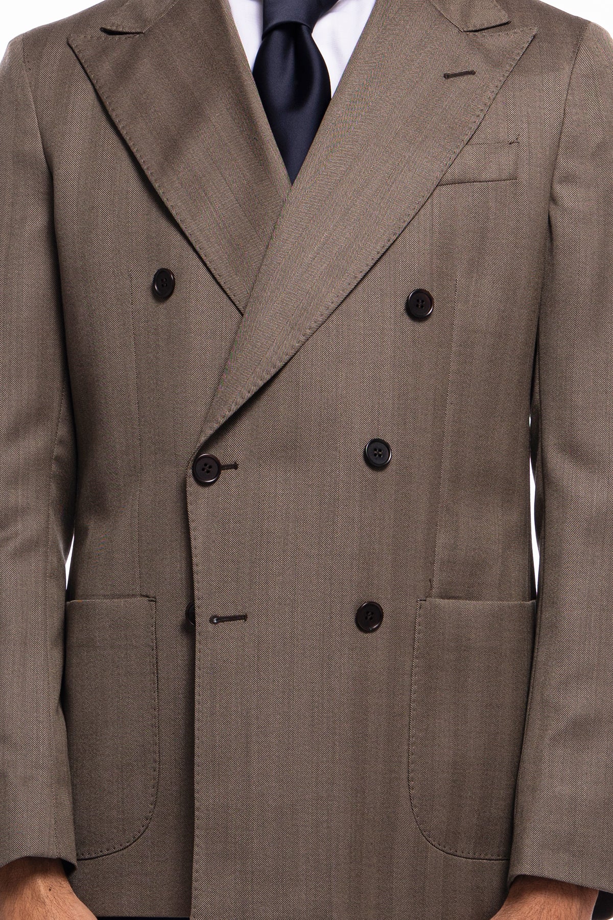 Giacca uomo Doppiopetto fango spigata in fresco lana Vitale Barberis Canonico sartoriale slim fit rever largo