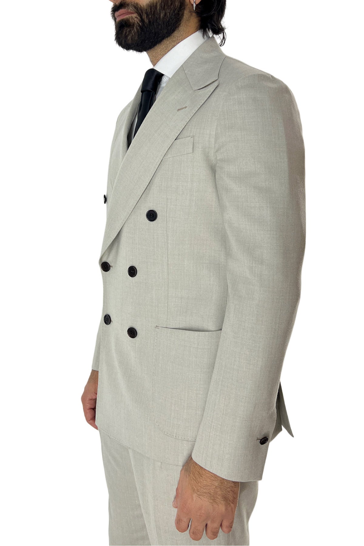 Giacca uomo Doppiopetto beige in lana Flanella Vitale Barberis Canonico slim fit rever largo sartoriale
