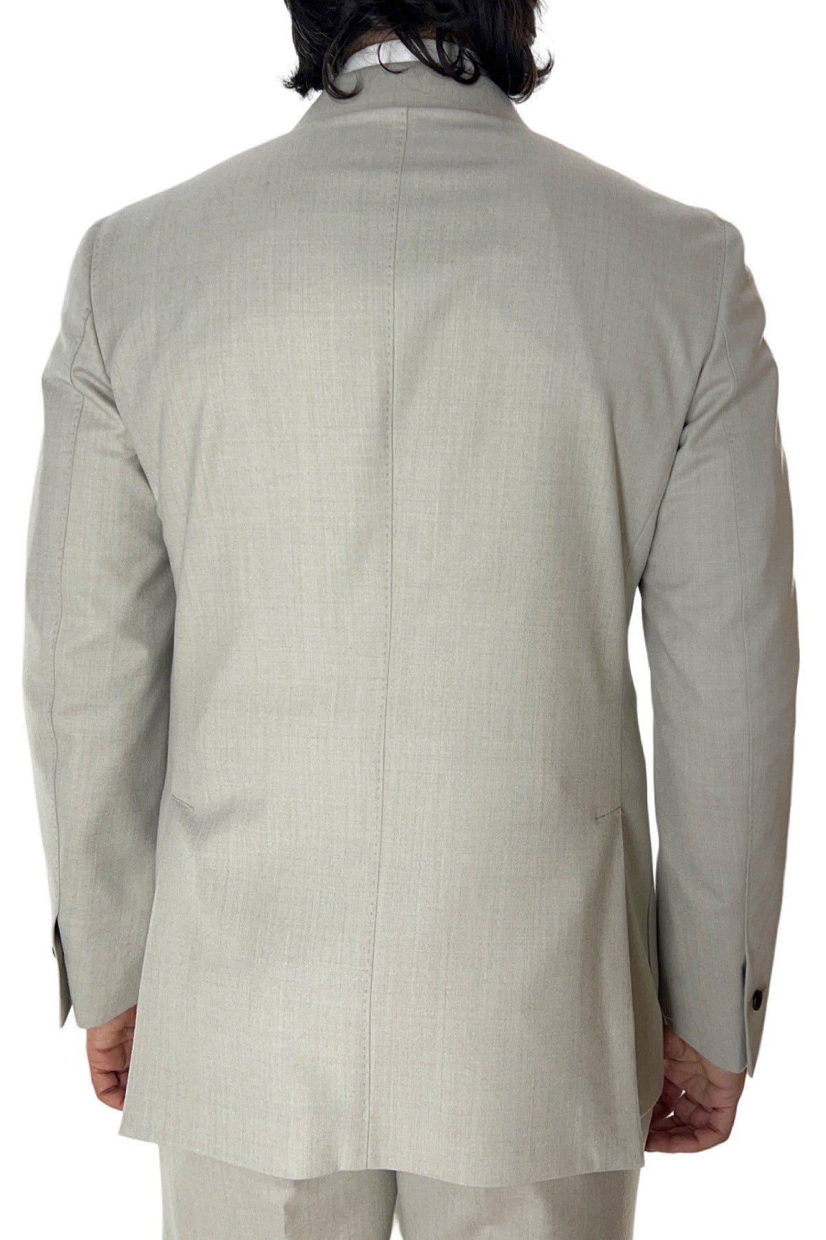 Giacca uomo Doppiopetto beige in lana Flanella Vitale Barberis Canonico slim fit rever largo sartoriale