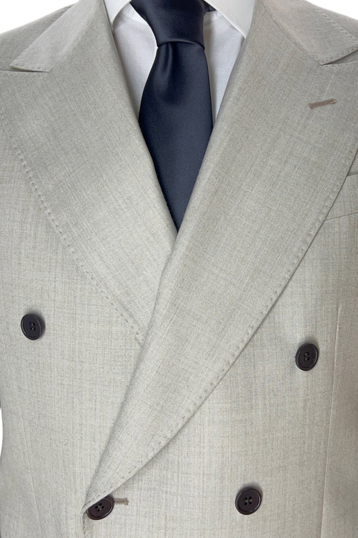 Giacca uomo Doppiopetto beige in lana Flanella Vitale Barberis Canonico slim fit rever largo sartoriale