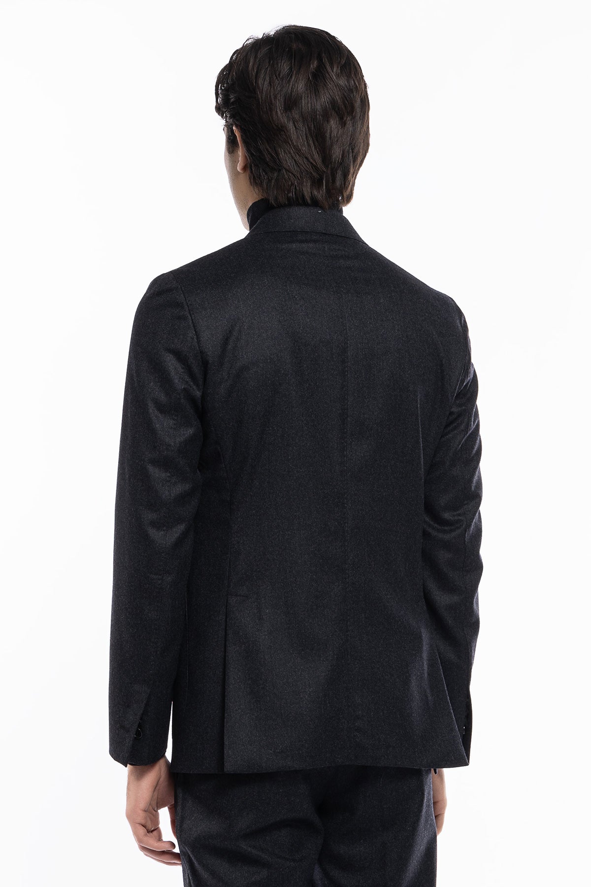 Giacca uomo Doppiopetto grigio scuro in lana Flanella Vitale Barberis Canonico slim fit rever largo sartoriale