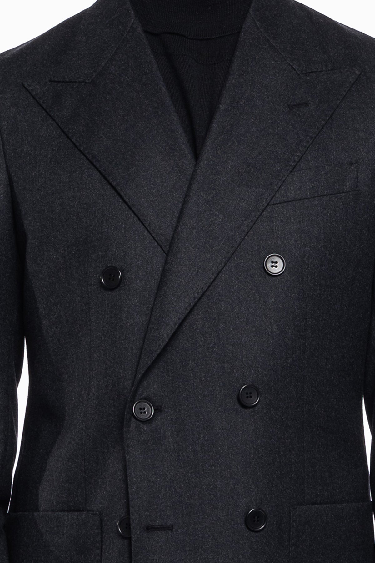 Giacca uomo Doppiopetto grigio scuro in lana Flanella Vitale Barberis Canonico slim fit rever largo sartoriale