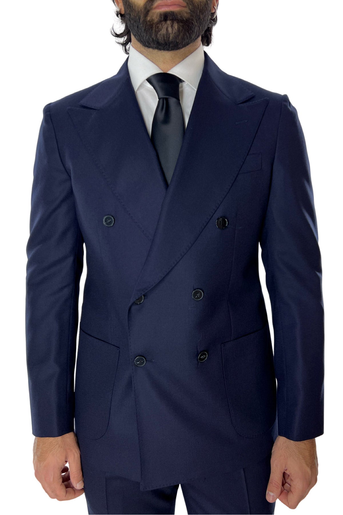 Giacca uomo Doppiopetto navy blu in lana Flanella Vitale Barberis Canonico slim fit rever largo sartoriale
