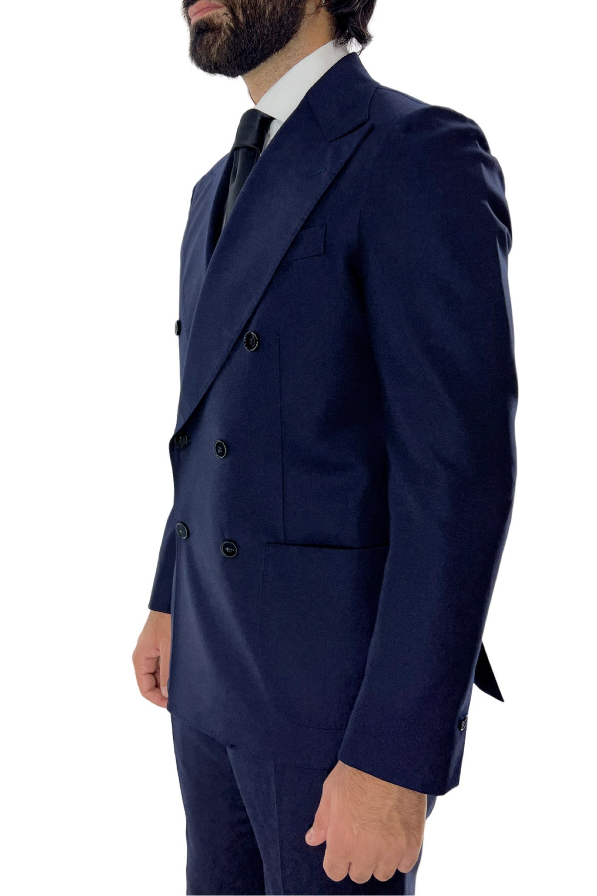Abito uomo Doppiopetto navy blu in lana Flanella Vitale Barberis Canonico slim fit rever largo sartoriale