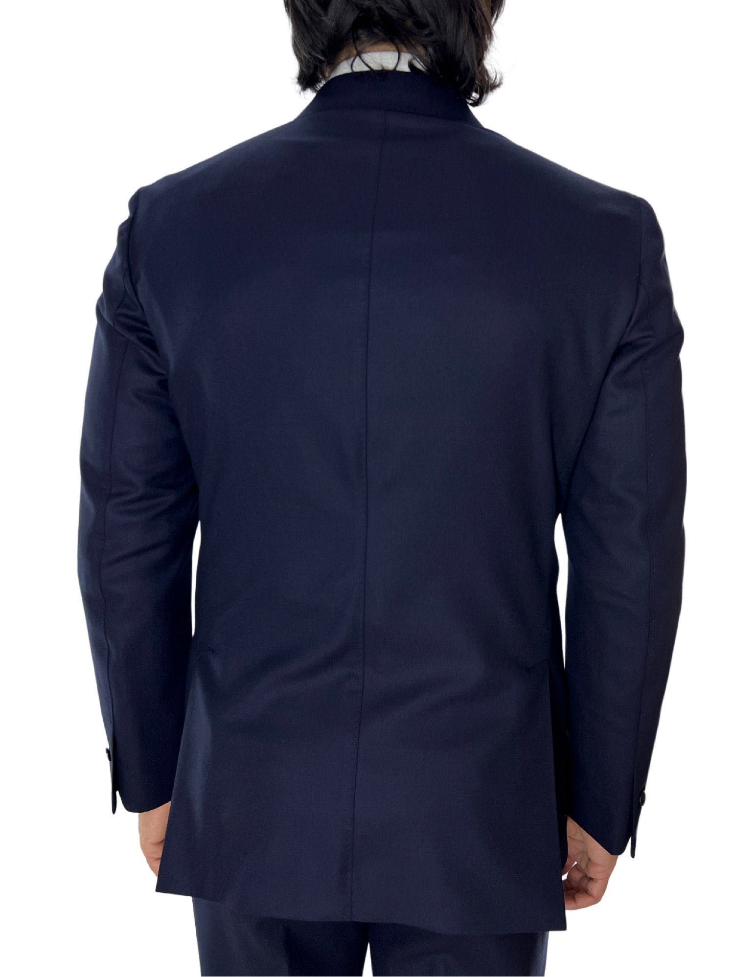 Abito uomo Doppiopetto navy blu in lana Flanella Vitale Barberis Canonico slim fit rever largo sartoriale