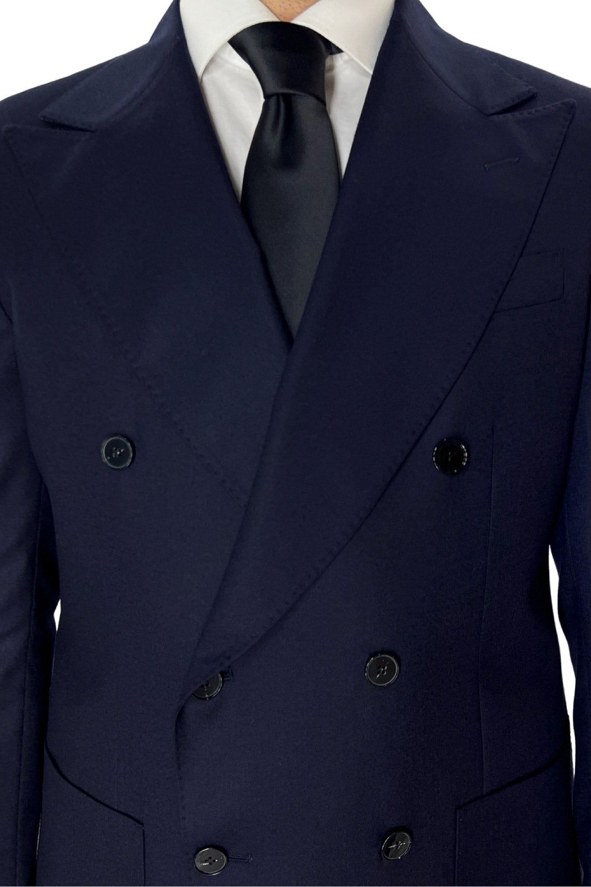 Abito uomo Doppiopetto navy blu in lana Flanella Vitale Barberis Canonico slim fit rever largo sartoriale