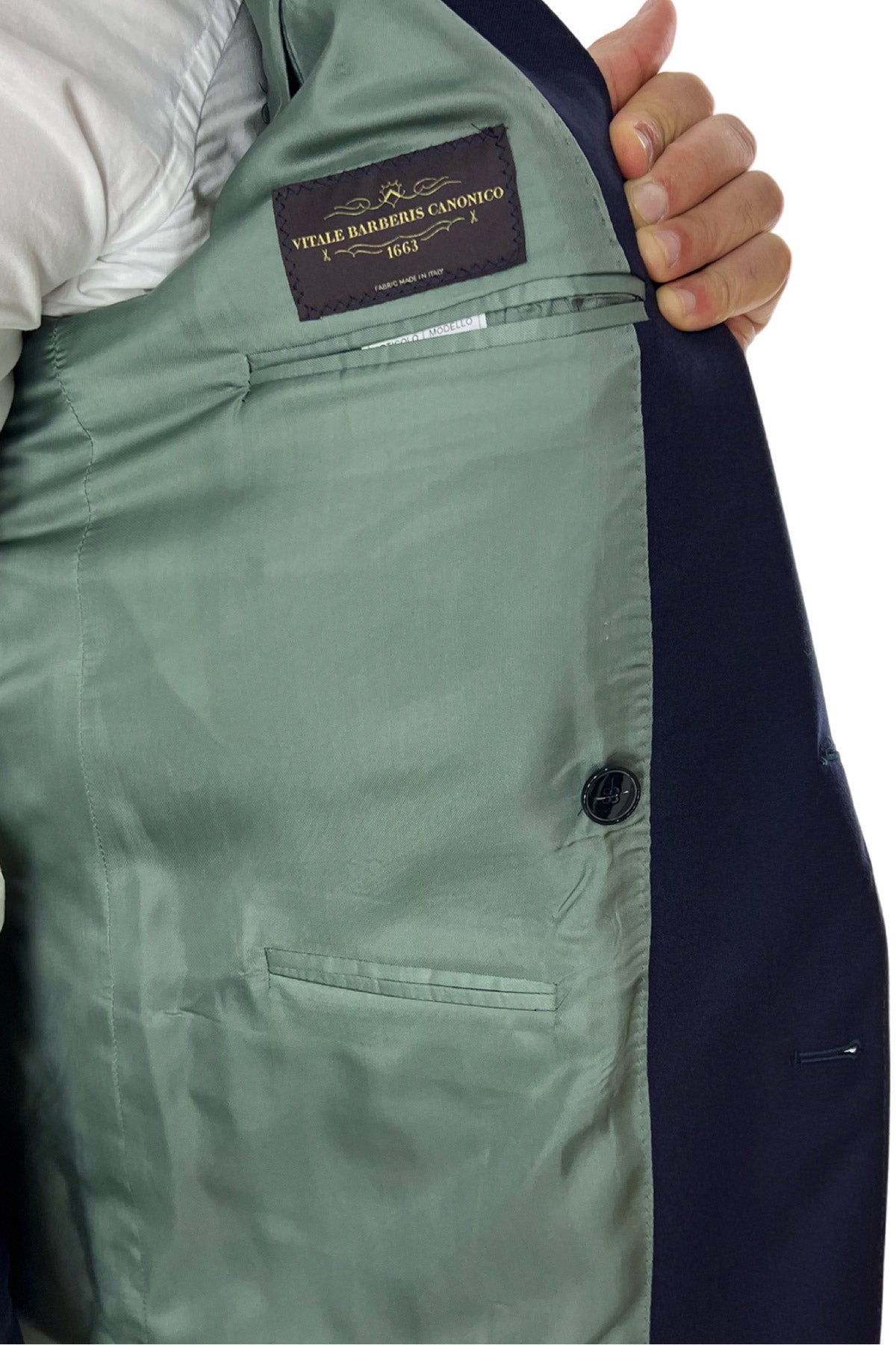 Giacca uomo Doppiopetto navy blu in lana Flanella Vitale Barberis Canonico slim fit rever largo sartoriale