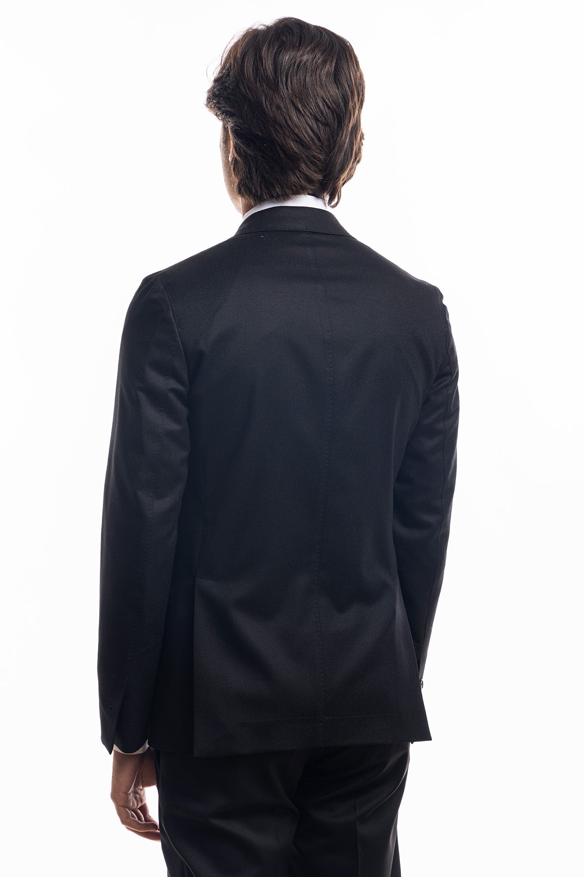Giacca uomo Doppiopetto nera in lana Flanella Vitale Barberis Canonico slim fit rever largo sartoriale