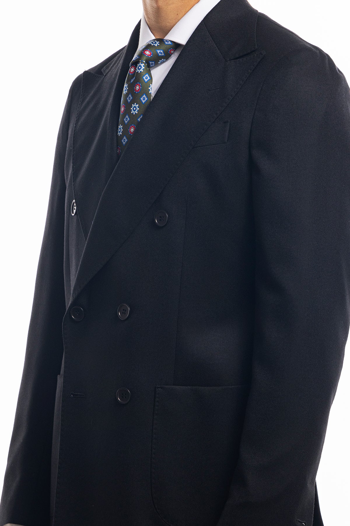 Giacca uomo Doppiopetto nera in lana Flanella Vitale Barberis Canonico slim fit rever largo sartoriale