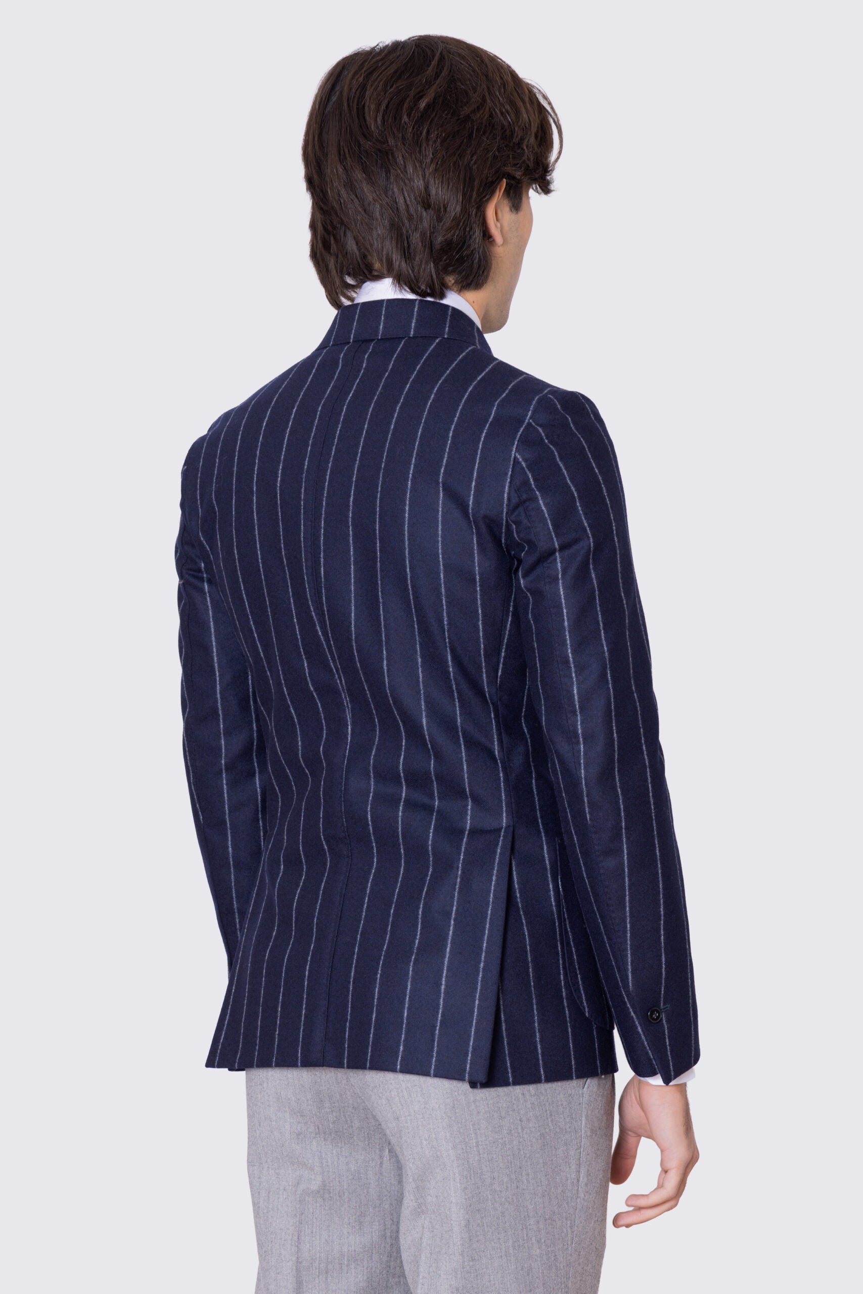 Giacca uomo Doppiopetto blu Gessata grigia in lana Flanella Vitale Barberis Canonico slim fit rever largo sartoriale