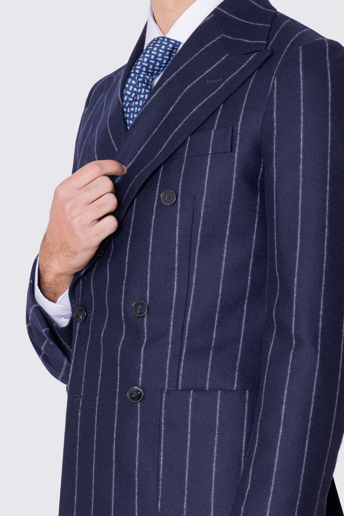 Giacca uomo Doppiopetto blu Gessata grigia in lana Flanella Vitale Barberis Canonico slim fit rever largo sartoriale