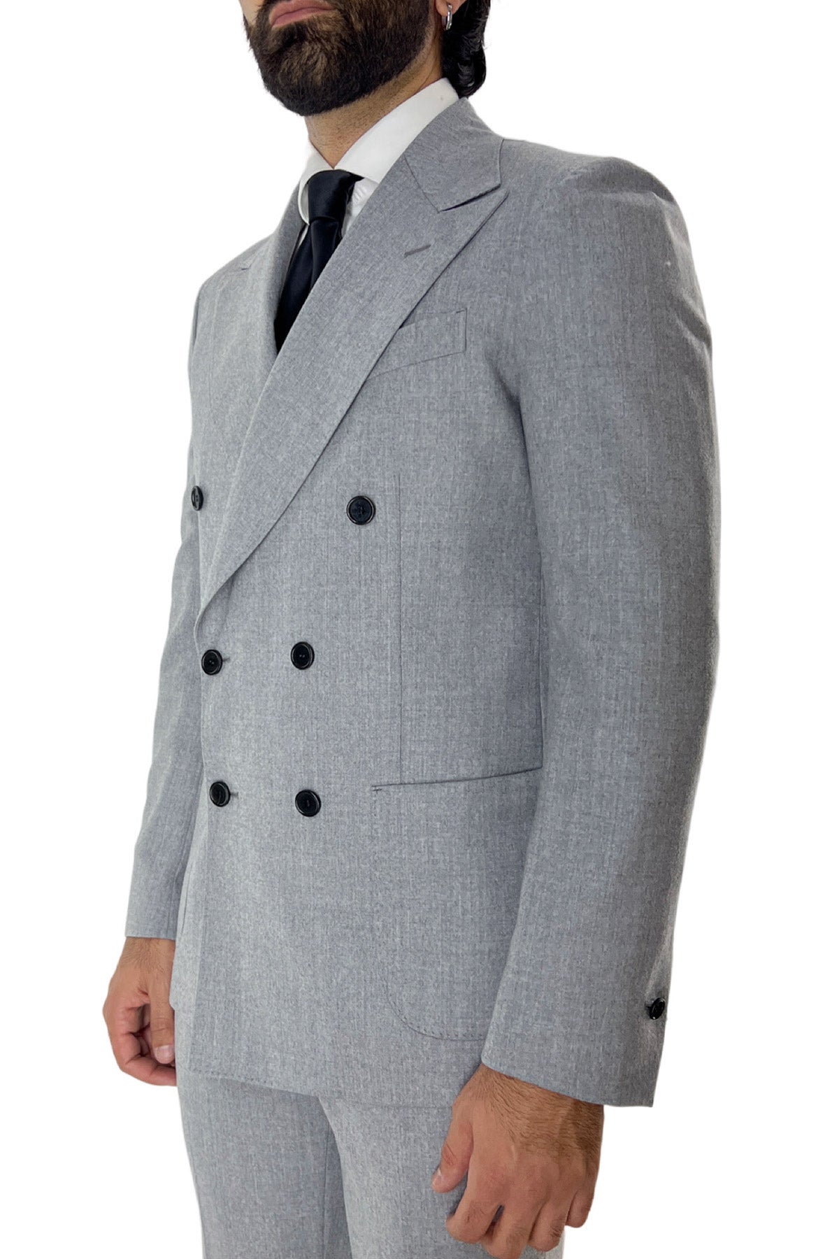 Giacca uomo doppiopetto grigio chiaro in lana sartoriale slim fit rever largo vitale barberis canonico.