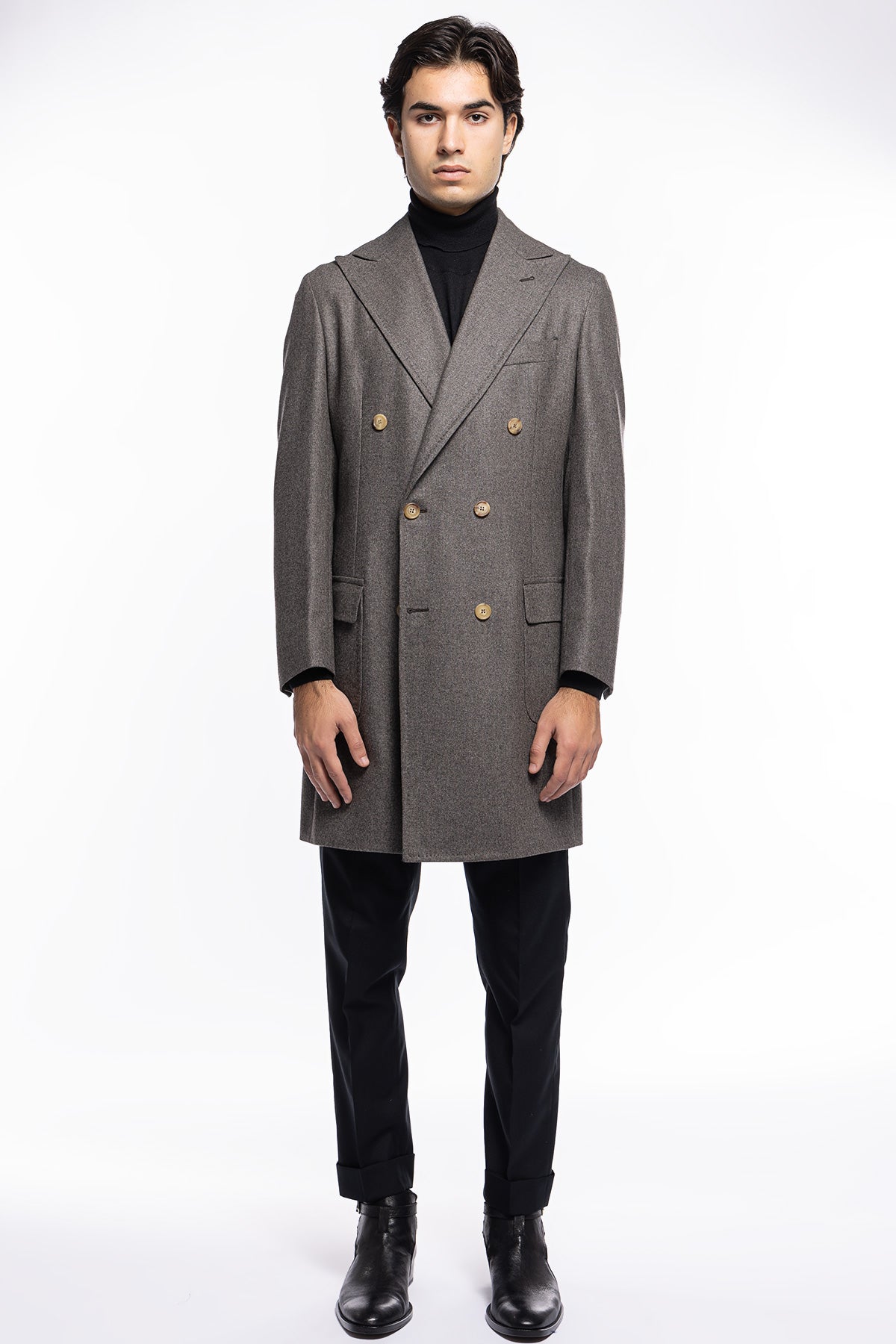 Cappotto uomo grigio doppiopetto in lana Vitale Barberis Canonico rever largo