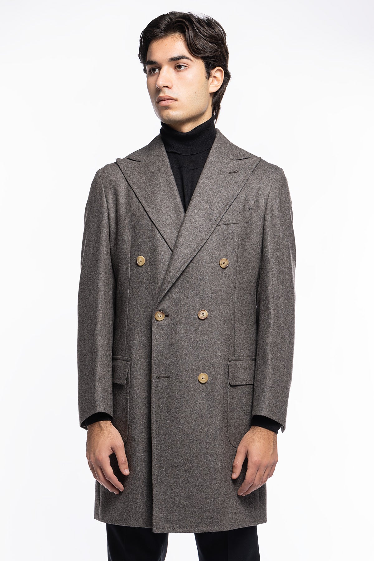 Cappotto uomo grigio doppiopetto in lana Vitale Barberis Canonico rever largo