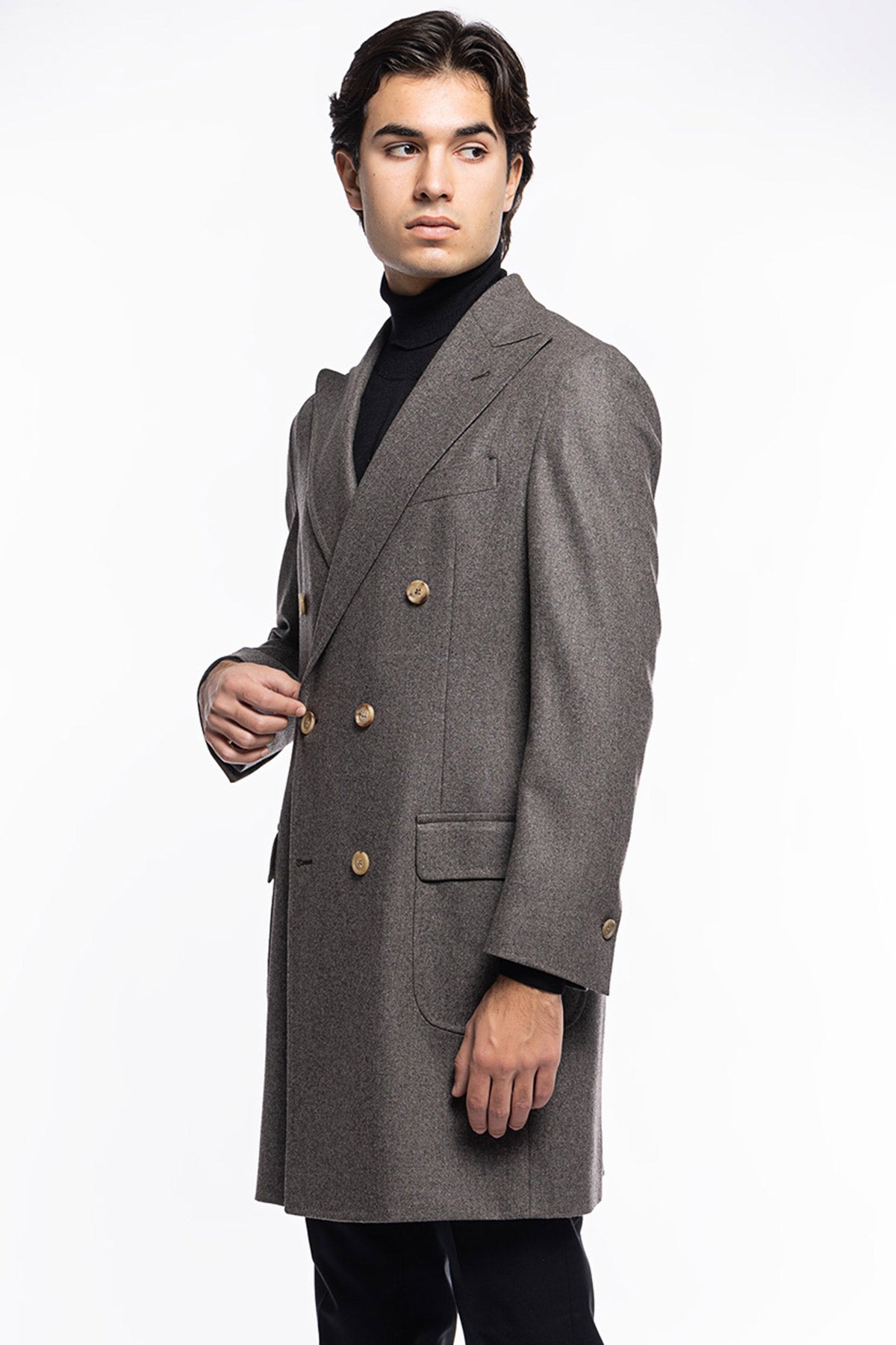 Cappotto uomo grigio doppiopetto in lana Vitale Barberis Canonico rever largo