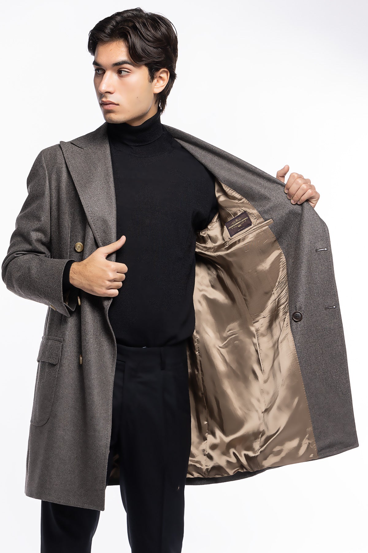Cappotto uomo grigio doppiopetto in lana Vitale Barberis Canonico rever largo