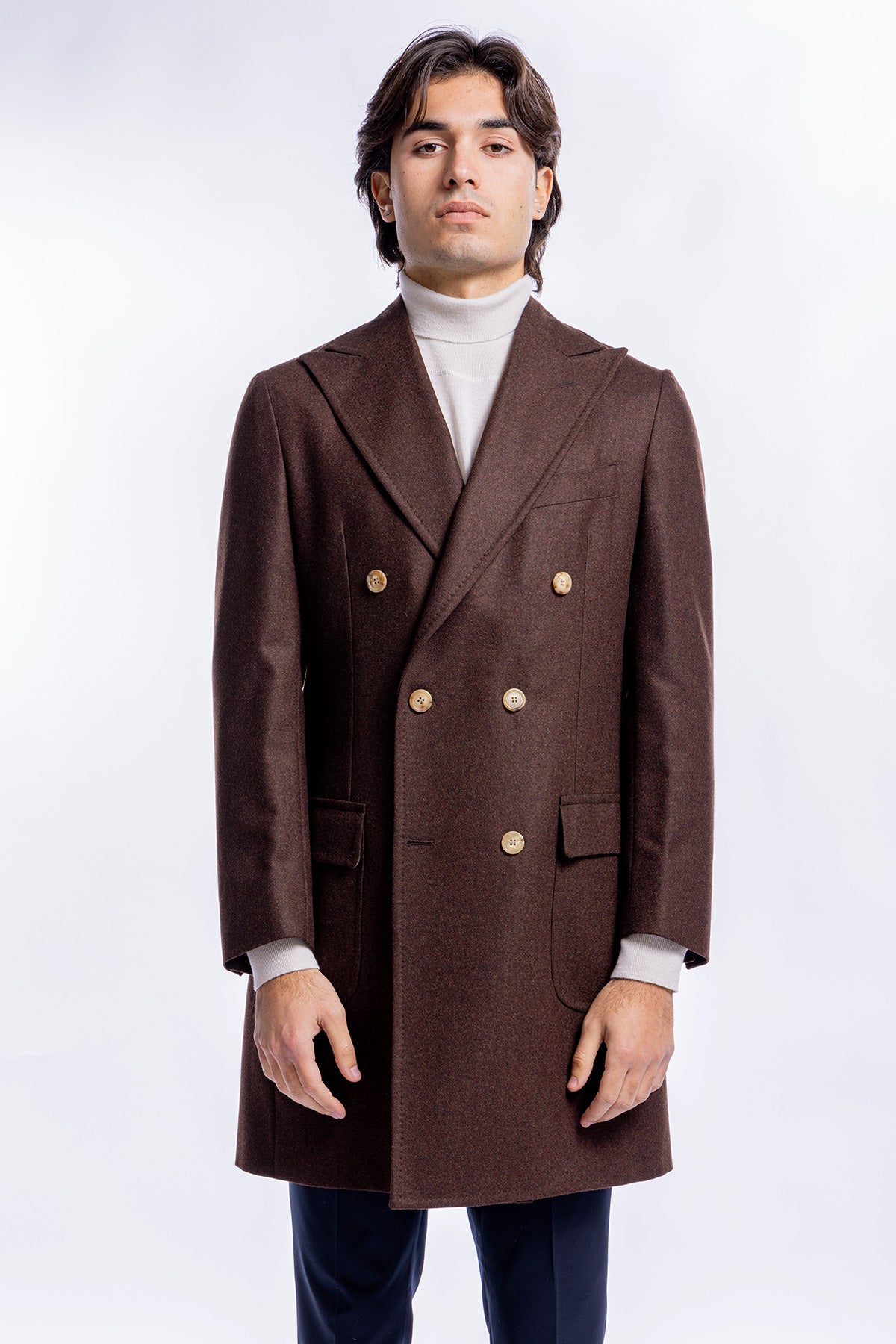 Cappotto uomo marrone doppiopetto in lana Vitale Barberis Canonico rever largo