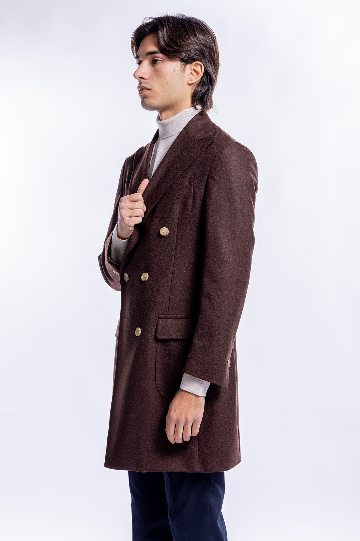 Cappotto uomo marrone doppiopetto in lana Vitale Barberis Canonico rever largo