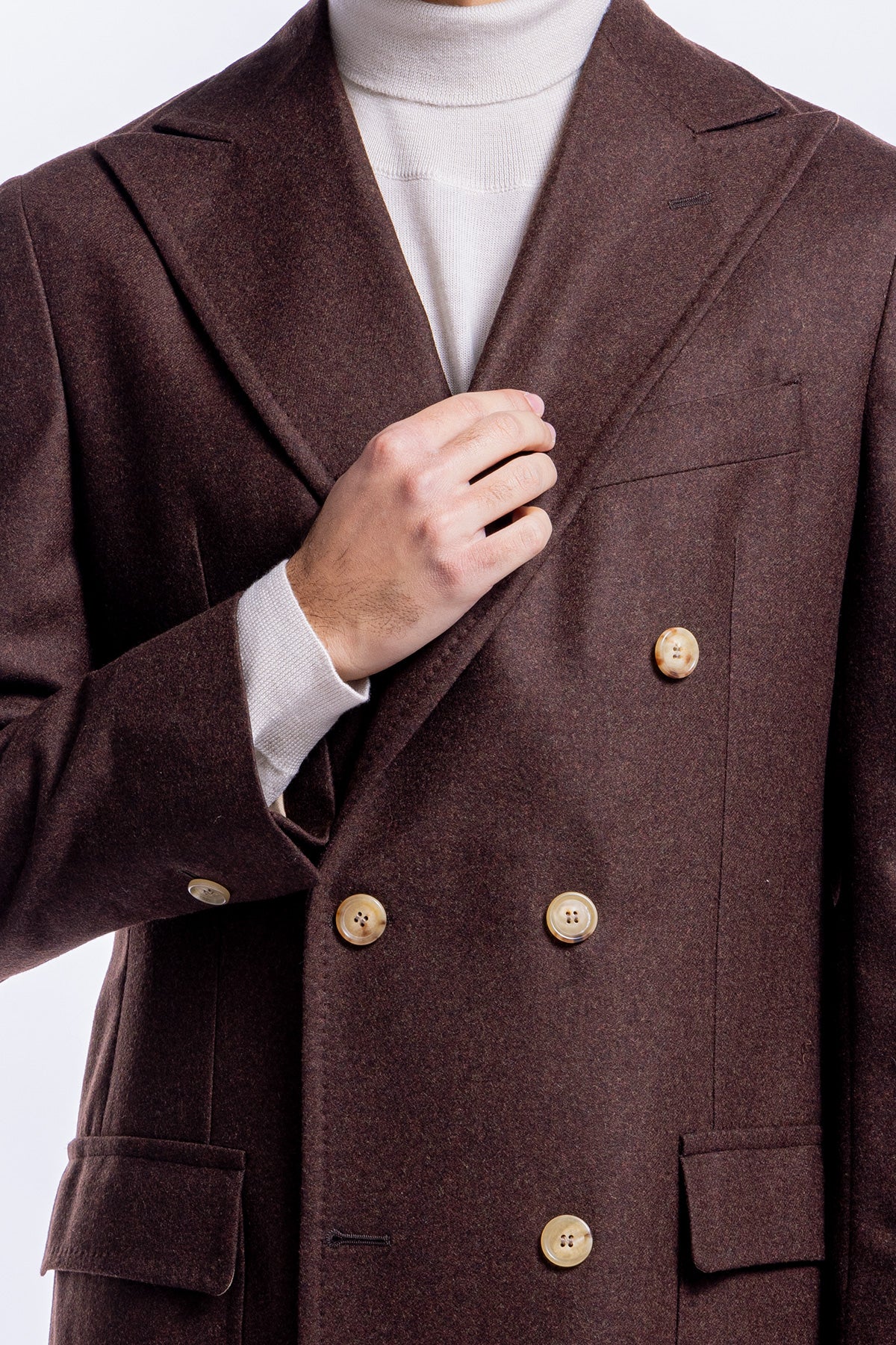 Cappotto uomo marrone doppiopetto in lana Vitale Barberis Canonico rever largo