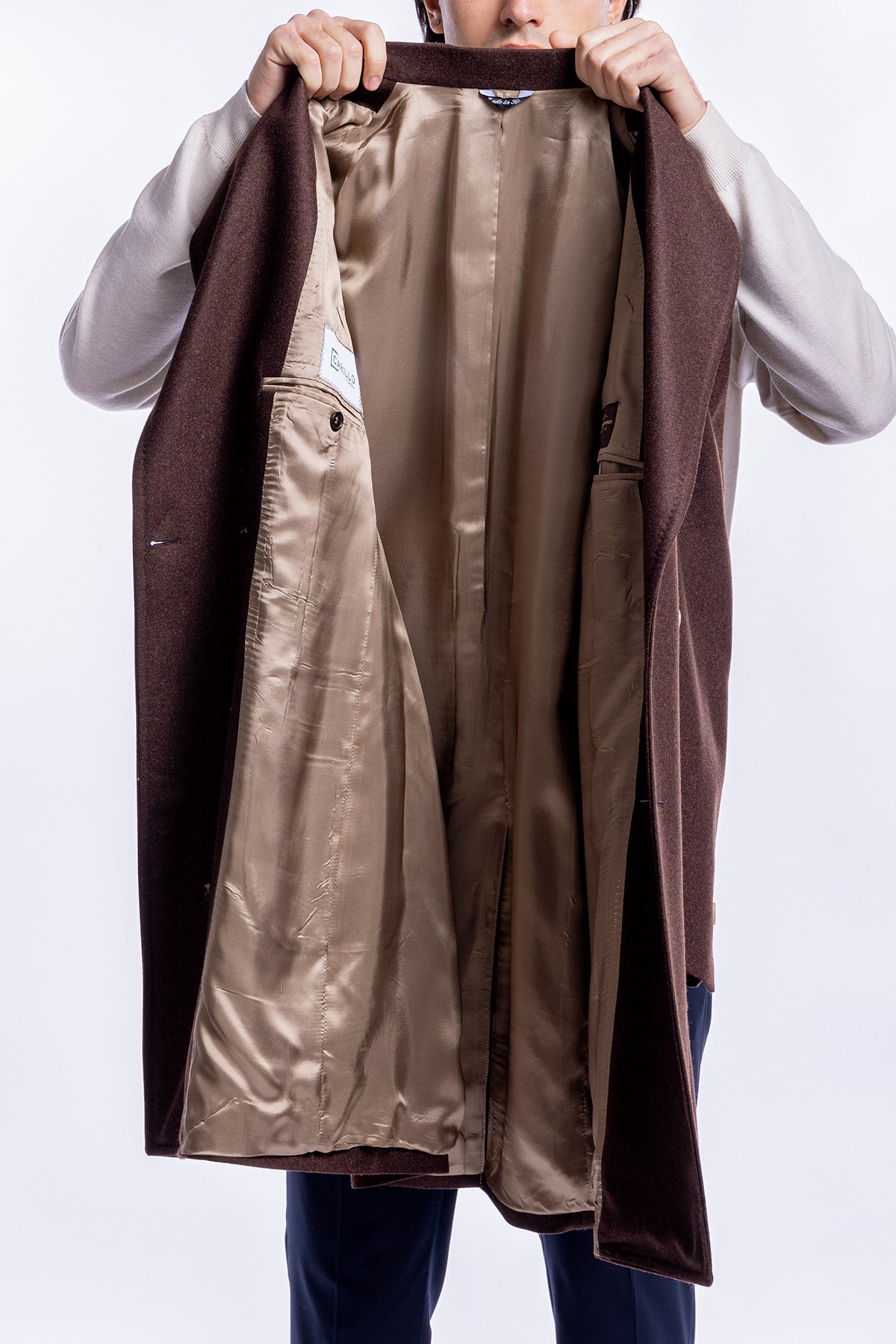 Cappotto uomo marrone doppiopetto in lana Vitale Barberis Canonico rever largo
