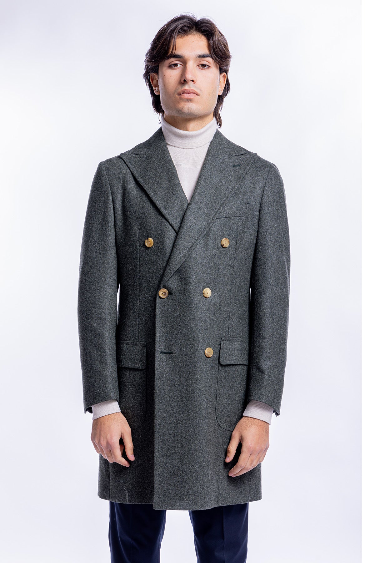 Cappotto uomo verde doppiopetto in lana Vitale Barberis Canonico rever largo