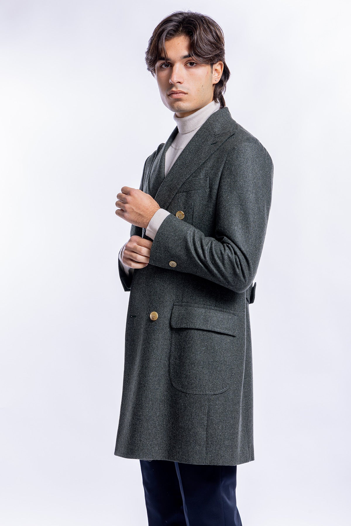 Cappotto uomo verde doppiopetto in lana Vitale Barberis Canonico rever largo