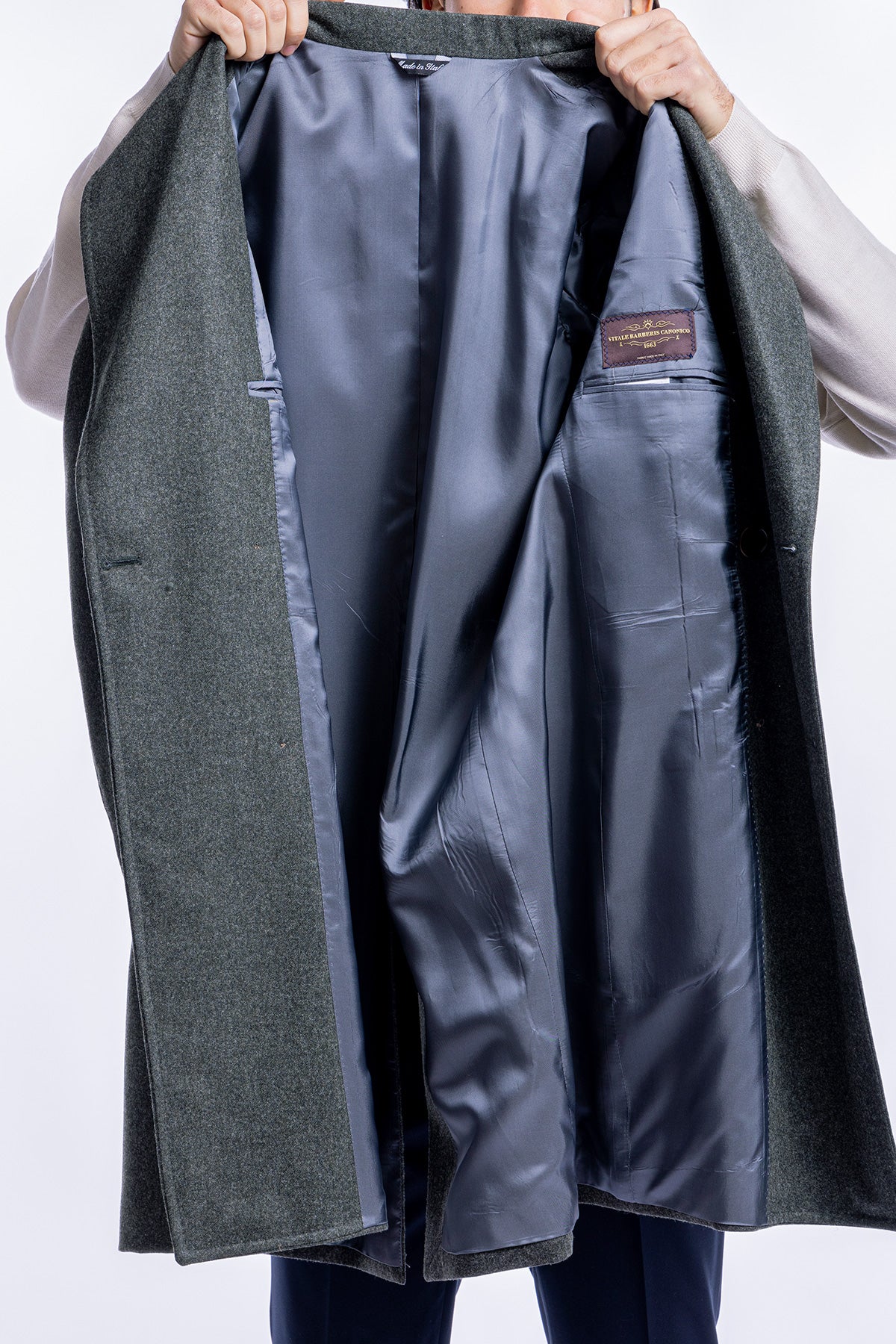 Cappotto uomo verde doppiopetto in lana Vitale Barberis Canonico rever largo